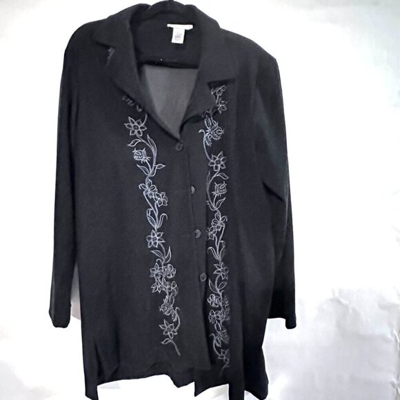 Susan Graver XL Long Shirt Jacket Bohemian Suede Extra Large Embroidered Boho - Picture 3 of 6